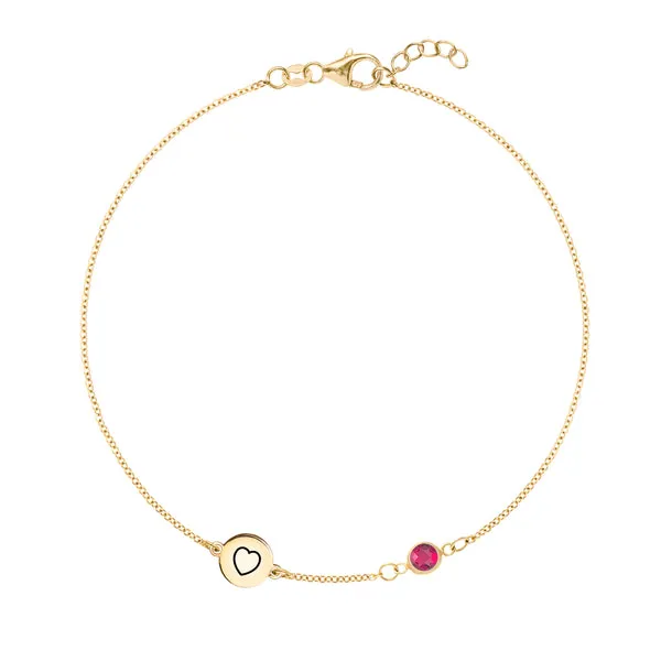 Personalized Heart Disc & Classic 1 Birthstone Bracelet in 14k Gold sold by Haverhill