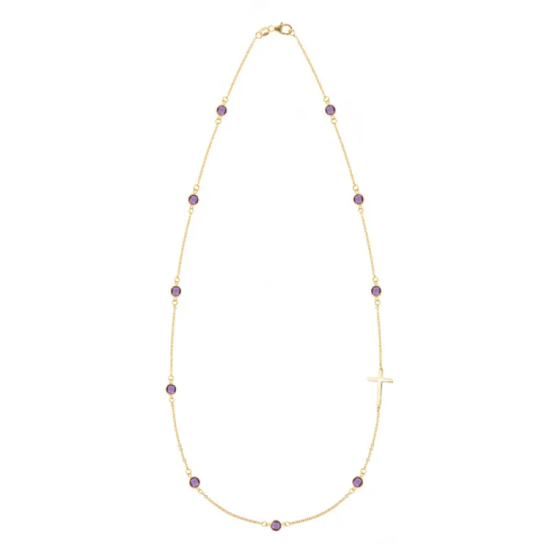 Personalized Bayberry Birthstone Cross Necklace in 14k Gold sold by Haverhill