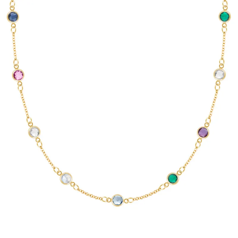 Personalized Classic 9 Birthstone Necklace in 14k Gold sold by Haverhill