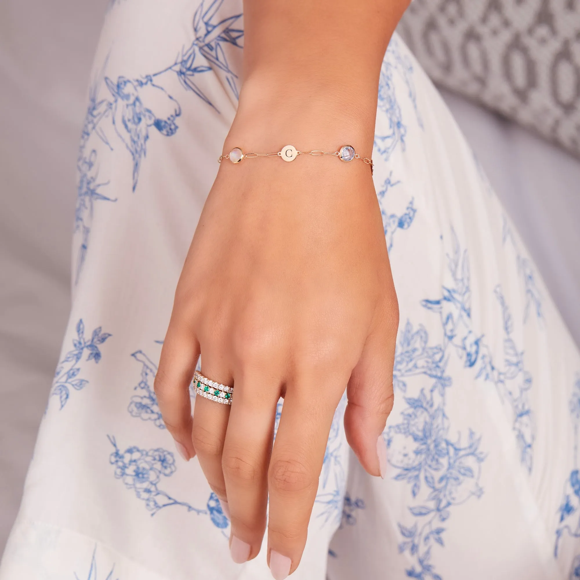 Personalized 3 Letter & 3 Grand Birthstone Adelaide Mini Bracelet in 14k Gold sold by Haverhill product image thumbnail 5
