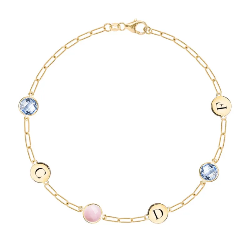 Personalized 3 Letter & 3 Grand Birthstone Adelaide Mini Bracelet in 14k Gold sold by Haverhill