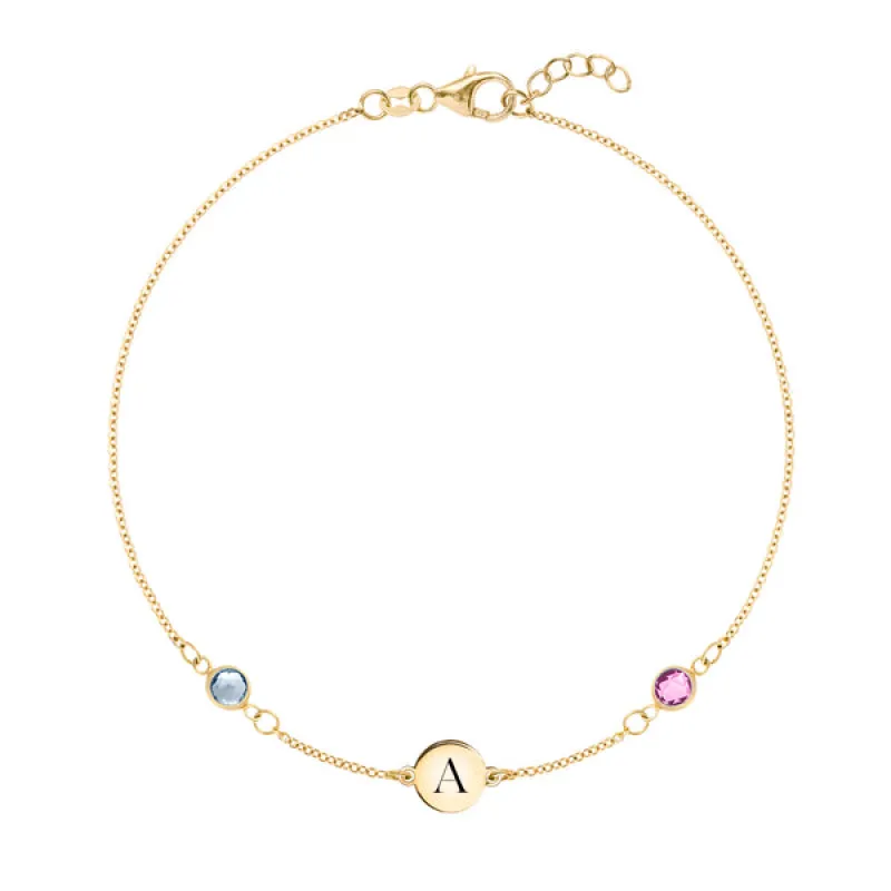 Personalized 1 Letter & 2 Classic Birthstone Bracelet in 14k Gold sold by Haverhill