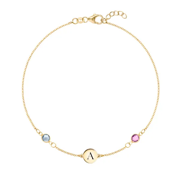 Personalized 1 Letter & 2 Classic Birthstone Bracelet in 14k Gold sold by Haverhill
