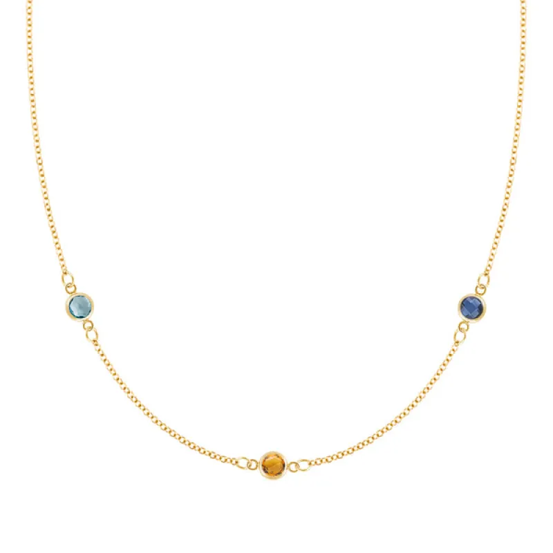 Personalized Classic 3 Birthstone Necklace in 14k Gold sold by Haverhill