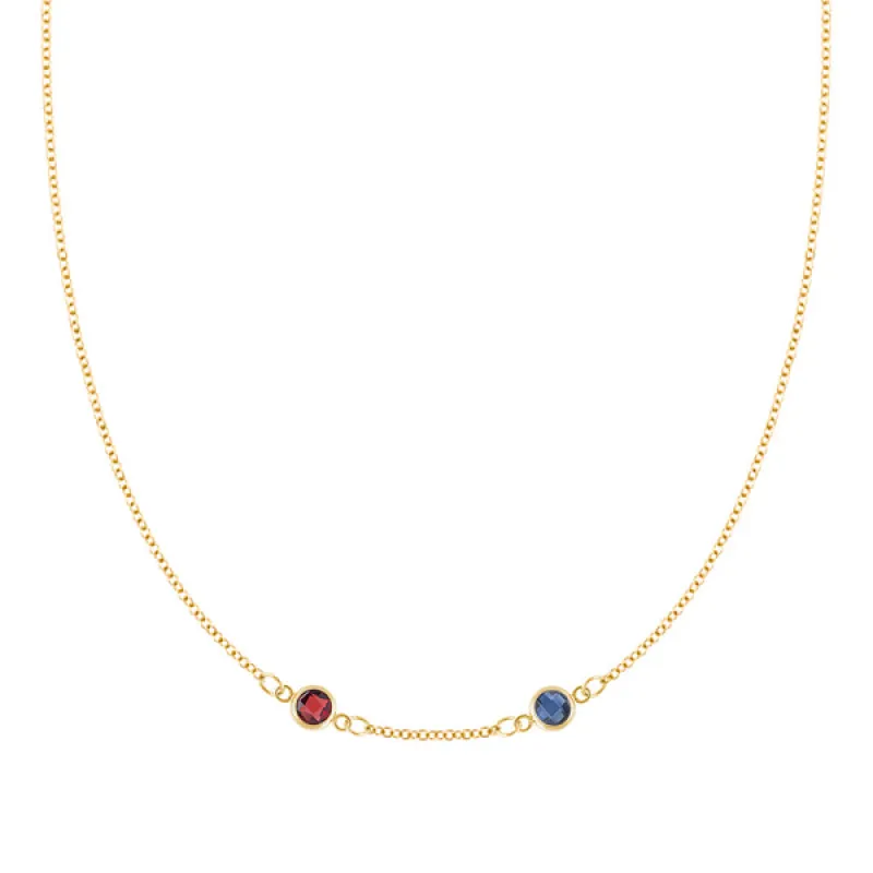 Personalized Classic 2 Birthstone Necklace in 14k Gold (Centered) sold by Haverhill