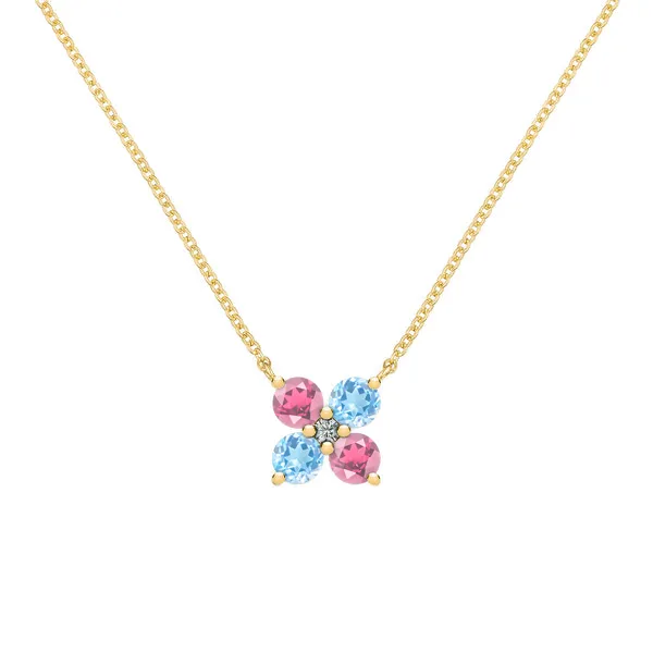 Personalized Greenwich 4 Birthstone & Diamond Necklace in 14k Gold sold by Haverhill