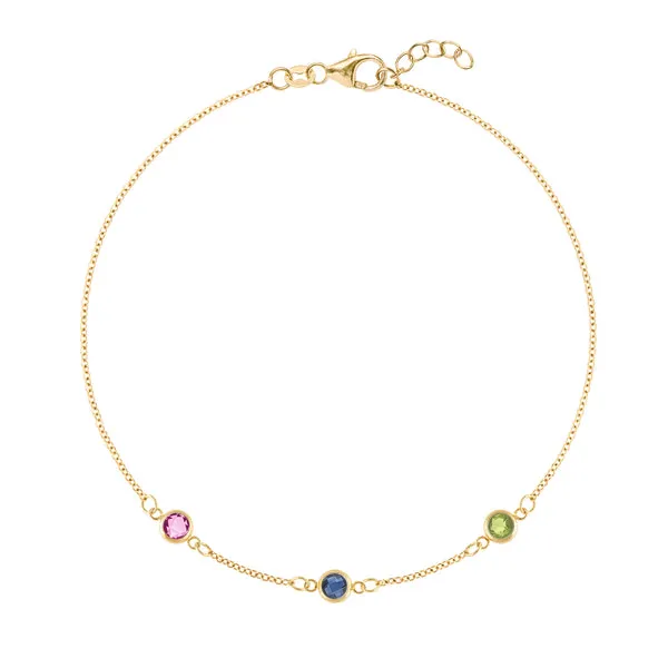 Personalized Classic 3 Birthstone Bracelet in 14k Gold sold by Haverhill
