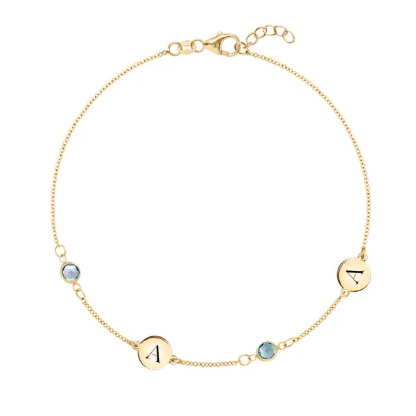 Personalized Classic 2 Letter & 2 Birthstone Bracelet in 14k Gold sold by Haverhill
