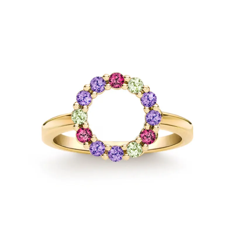 Personalized Rosecliff Small Circle Birthstone Ring in 14k Gold sold by Haverhill