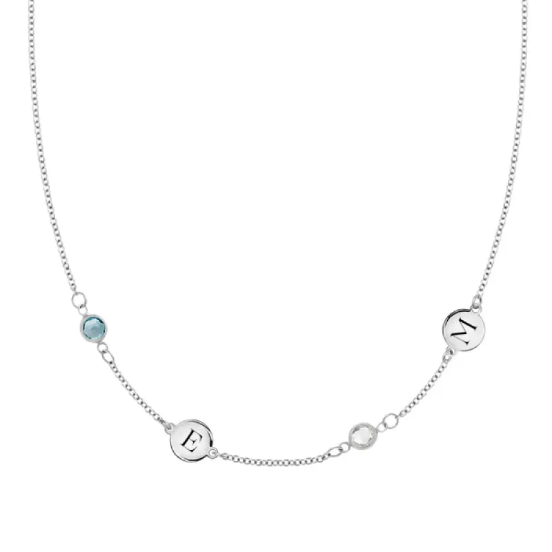 Personalized Classic 2 Letter & 2 Birthstone Necklace in 14k Gold (Double Spacing) sold by Haverhill