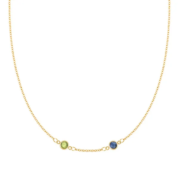 Personalized Classic 2 Birthstone Necklace in 14k Gold (Centered) sold by Haverhill