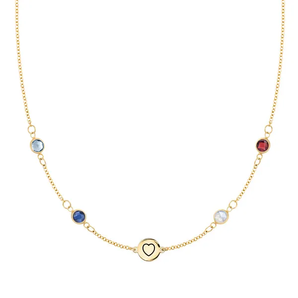 Personalized Heart Disc & Classic 4 Birthstone Necklace in 14k Gold sold by Haverhill