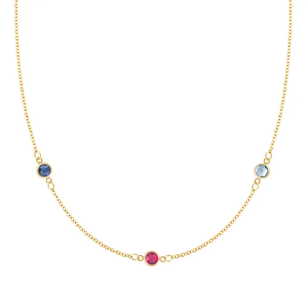 Personalized Classic 3 Birthstone Necklace in 14k Gold sold by Haverhill