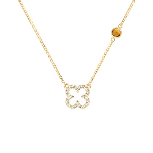 Personalized Diamond Clover & Birthstone Necklace in 14k Gold sold by Haverhill