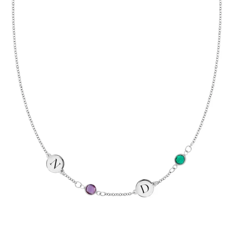 Personalized 2 Letter & 2 Classic Birthstone Necklace in 14k Gold (Single Spacing) sold by Haverhill