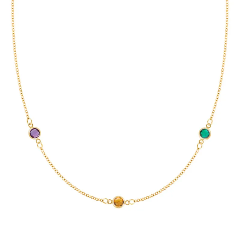 Personalized Classic 3 Birthstone Necklace in 14k Gold sold by Haverhill