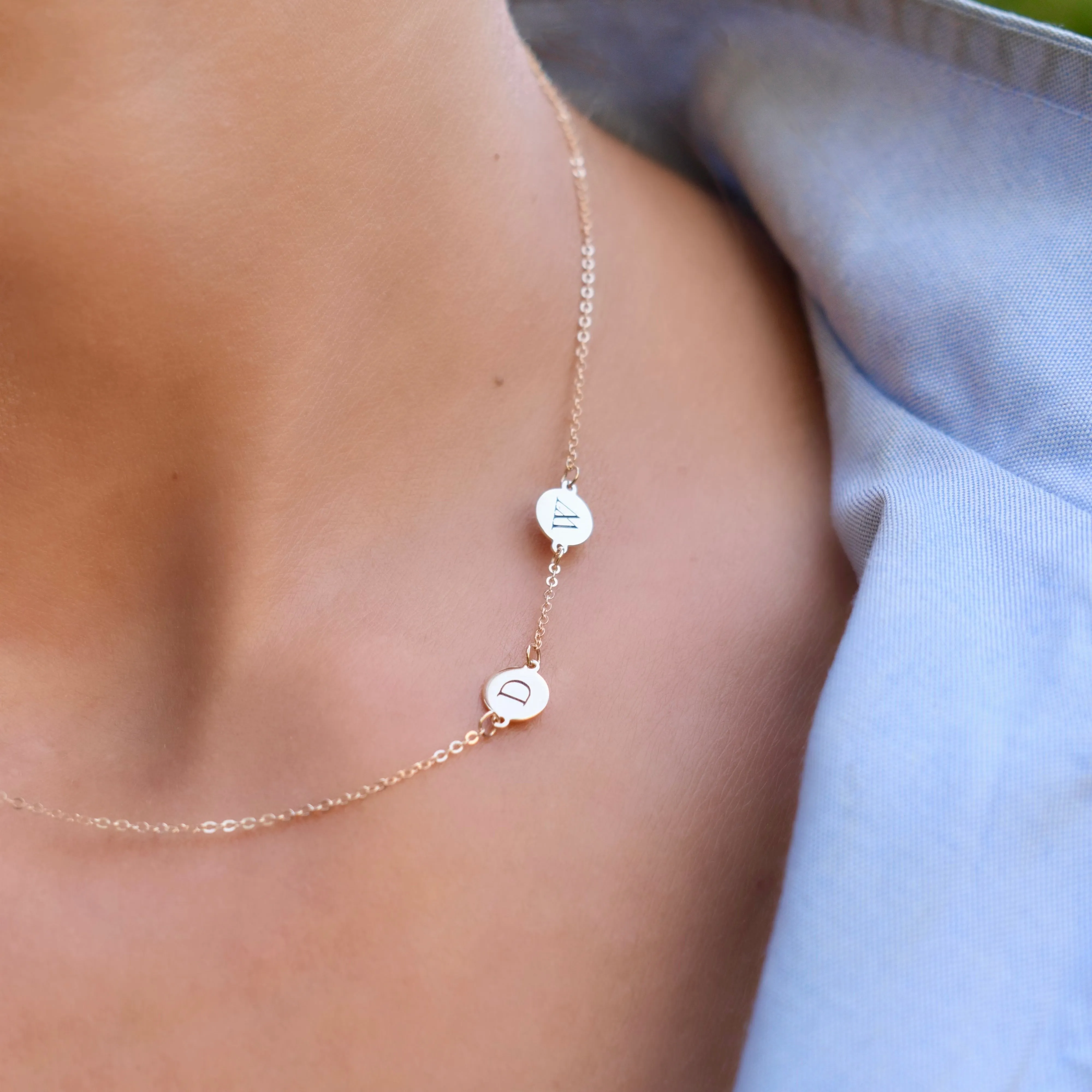 Personalized 2 Letter Necklace in 14k Gold (Double Spacing) sold by Haverhill product image thumbnail 3