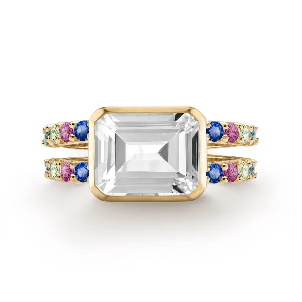 Personalized Warren Horizontal Birthstone Ring with Accent Stones in 14k Gold sold by Haverhill