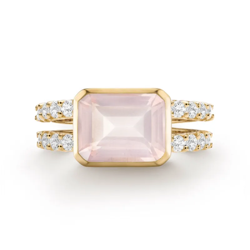 Personalized Warren Horizontal Birthstone Ring with Accent Stones in 14k Gold sold by Haverhill
