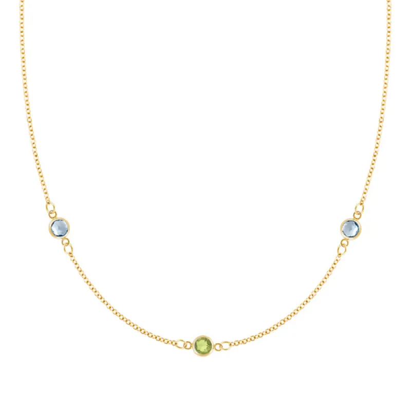 Personalized Classic 3 Birthstone Necklace in 14k Gold sold by Haverhill