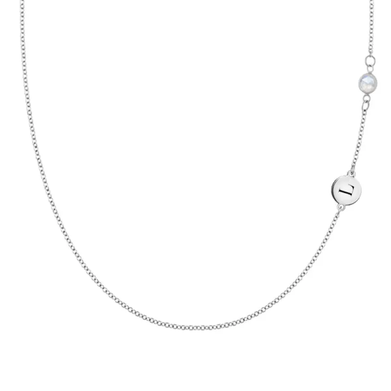 Personalized Classic 1 Letter & 1 Birthstone Necklace in 14k Gold (Double Spacing) sold by Haverhill