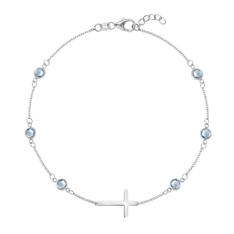 Personalized Bayberry Birthstone Cross Bracelet in 14k Gold sold by Haverhill