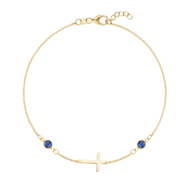 Personalized Classic Cross & 2 Birthstone Bracelet in 14k Gold sold by Haverhill