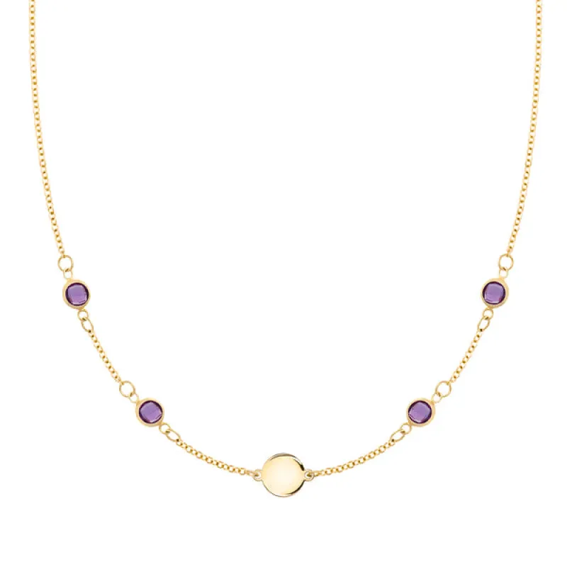 Personalized Classic 1 Letter & 4 Amethyst Necklace in 14k Gold (February) sold by Haverhill