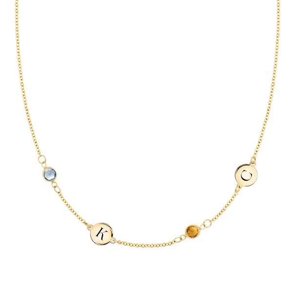 Personalized Classic 2 Letter & 2 Birthstone Necklace in 14k Gold (Double Spacing) sold by Haverhill