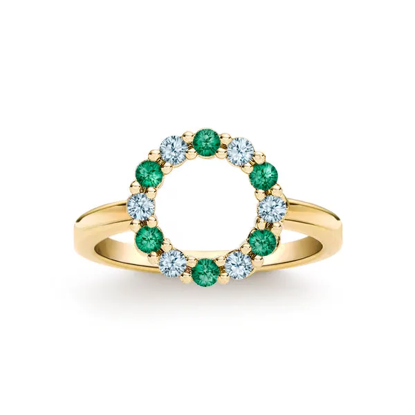 Personalized Rosecliff Small Circle Birthstone Ring in 14k Gold sold by Haverhill