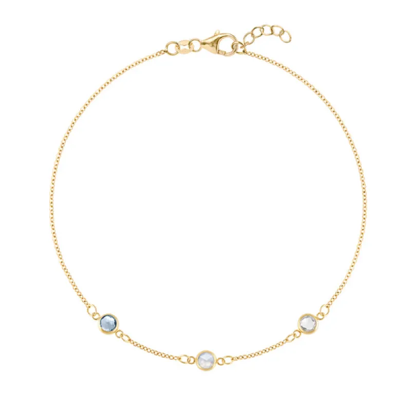 Personalized Classic 3 Birthstone Bracelet in 14k Gold sold by Haverhill