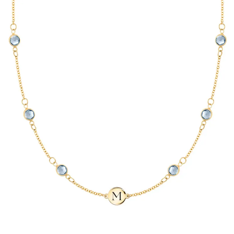 Personalized Classic 1 Letter & 6 Birthstone Necklace in 14k Gold (Double Spacing) sold by Haverhill
