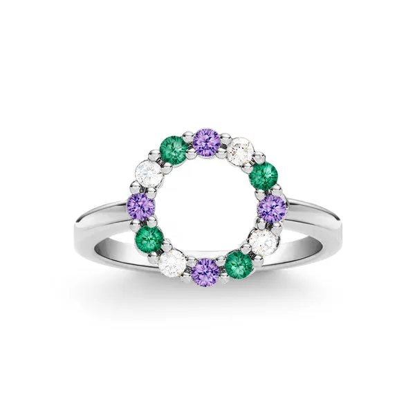 Personalized Rosecliff Small Circle Birthstone Ring in 14k Gold sold by Haverhill