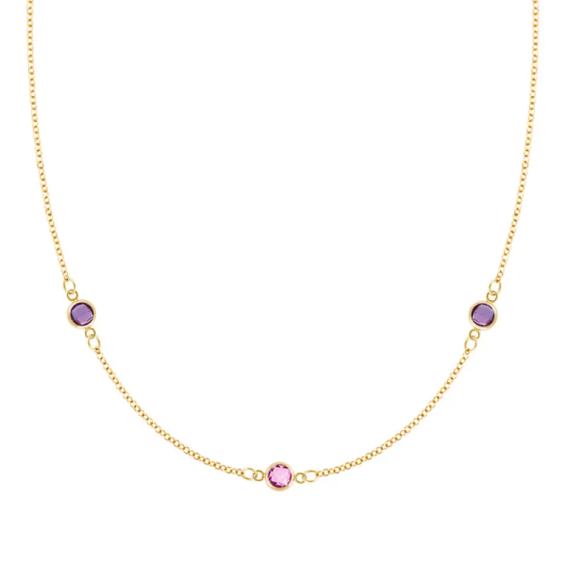 Personalized Classic 3 Birthstone Necklace in 14k Gold sold by Haverhill