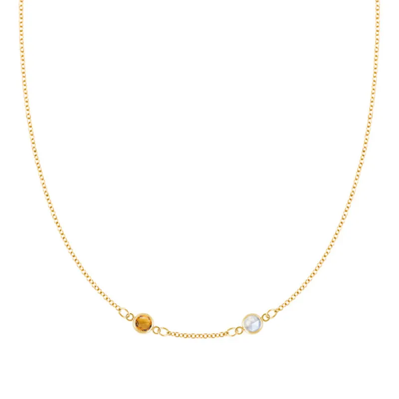 Personalized Classic 2 Birthstone Necklace in 14k Gold (Centered) sold by Haverhill