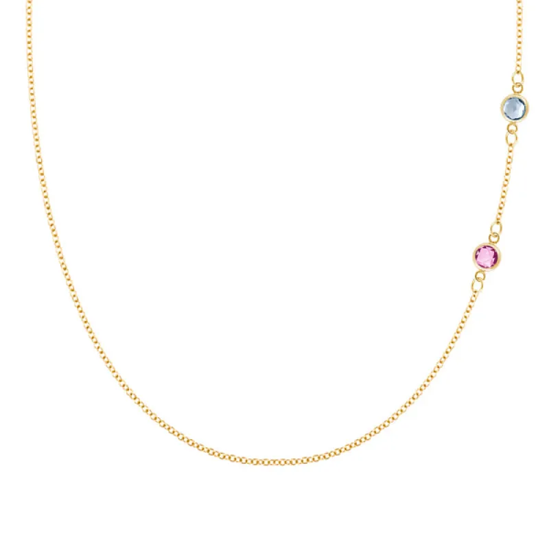 Personalized Classic 2 Birthstone Necklace in 14k Gold sold by Haverhill