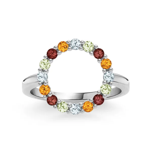 Personalized Rosecliff Circle Birthstone Ring in 14k Gold sold by Haverhill