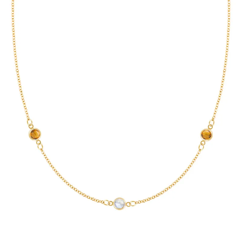 Personalized Classic 3 Birthstone Necklace in 14k Gold sold by Haverhill