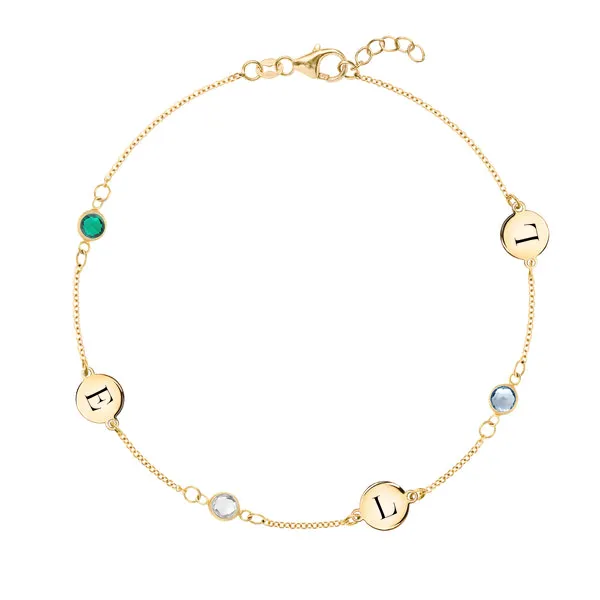 Personalized 3 Letter & 3 Classic Birthstone Bracelet in 14k Gold sold by Haverhill