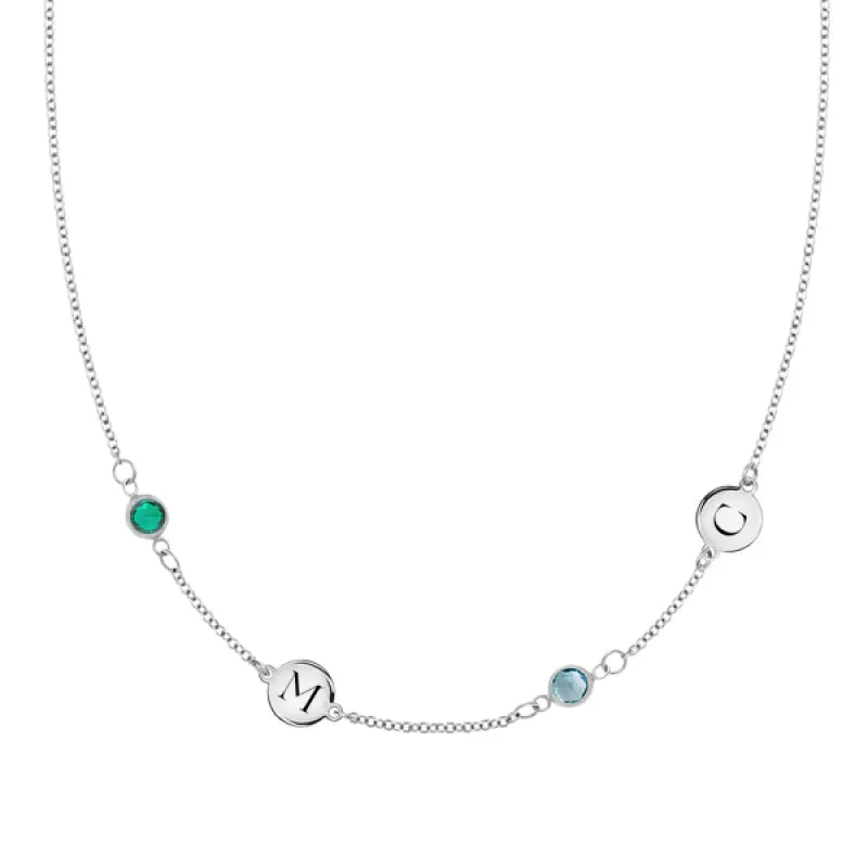 Personalized Classic 2 Letter & 2 Birthstone Necklace in 14k Gold (Double Spacing) sold by Haverhill