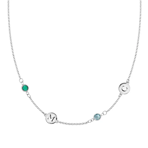 Personalized Classic 2 Letter & 2 Birthstone Necklace in 14k Gold (Double Spacing) sold by Haverhill