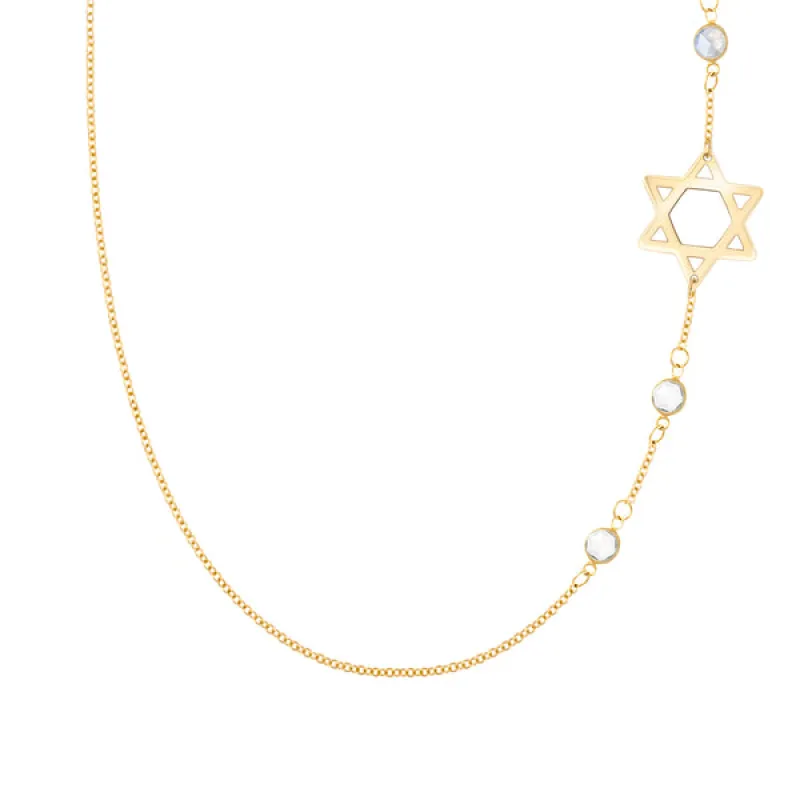 Personalized Classic Star of David & 3 Birthstone Necklace in 14k Gold sold by Haverhill