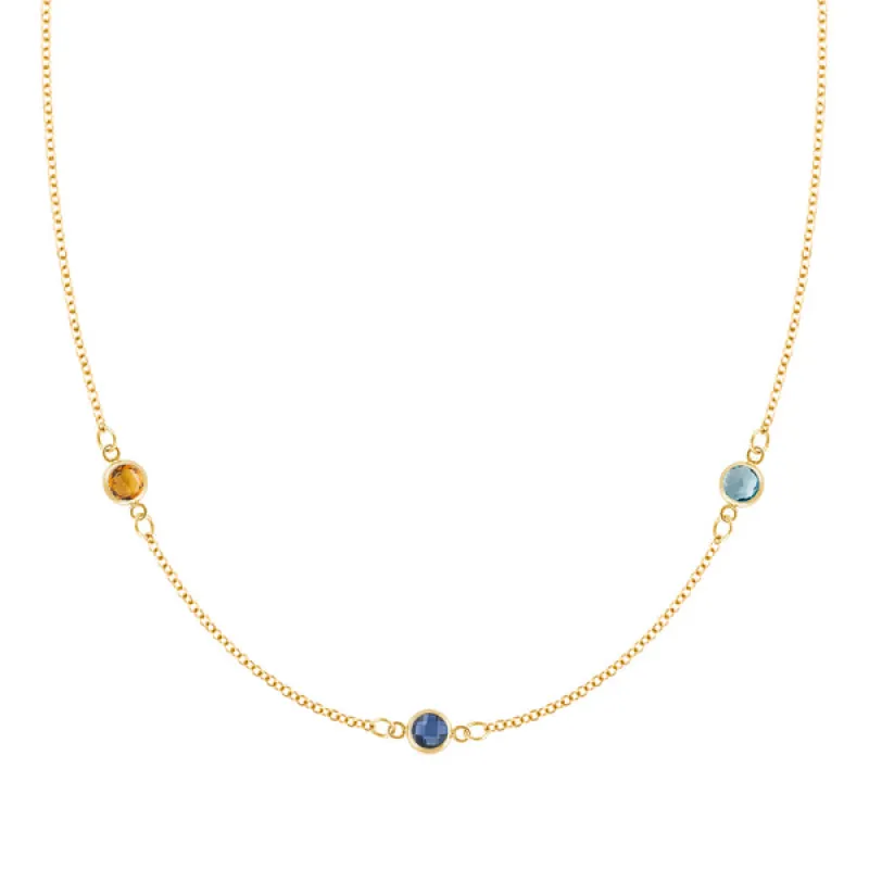 Personalized Classic 3 Birthstone Necklace in 14k Gold sold by Haverhill