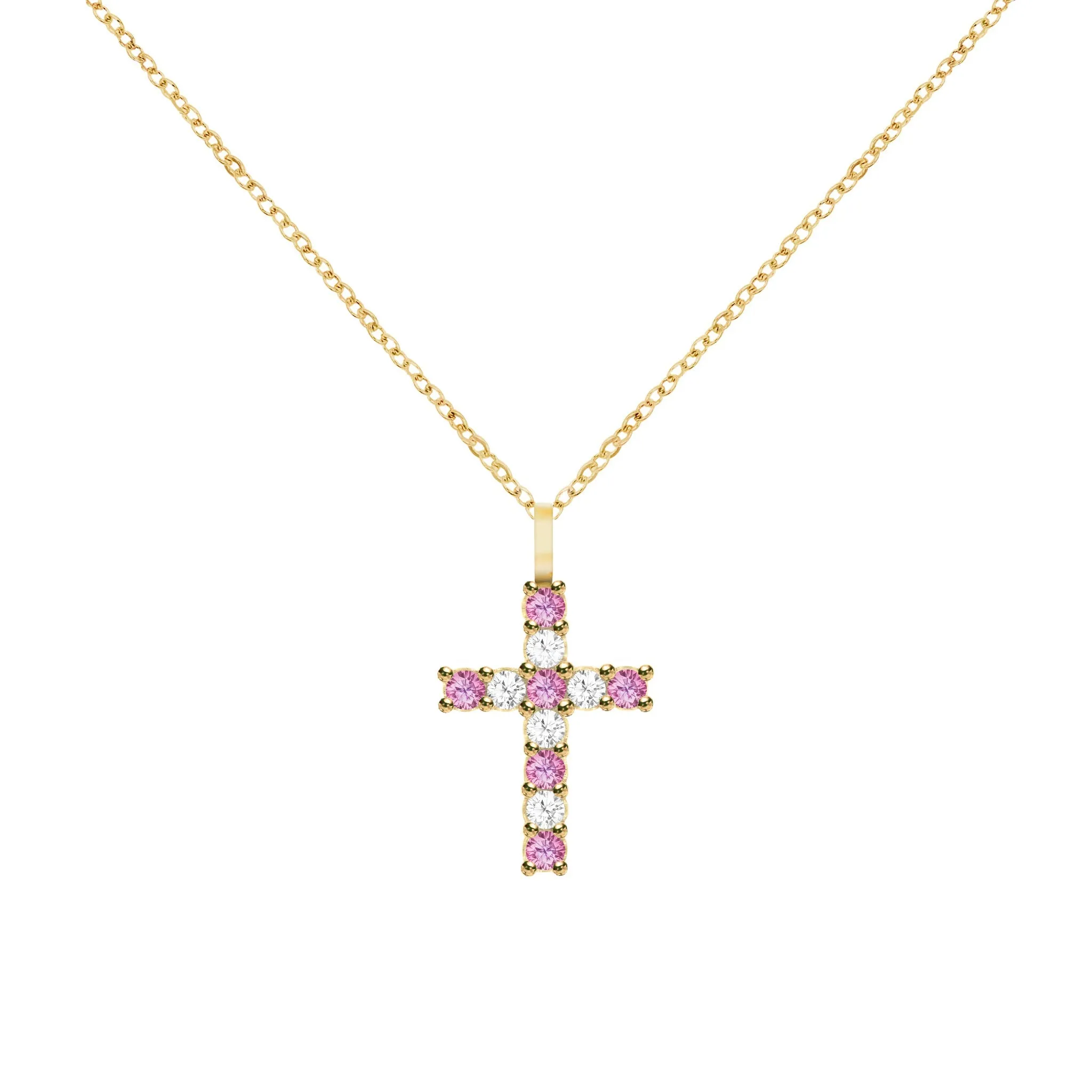 Rosecliff Cross Diamond & Pink Sapphire Pendant in 14k Gold (October) sold by Haverhill product image thumbnail 5