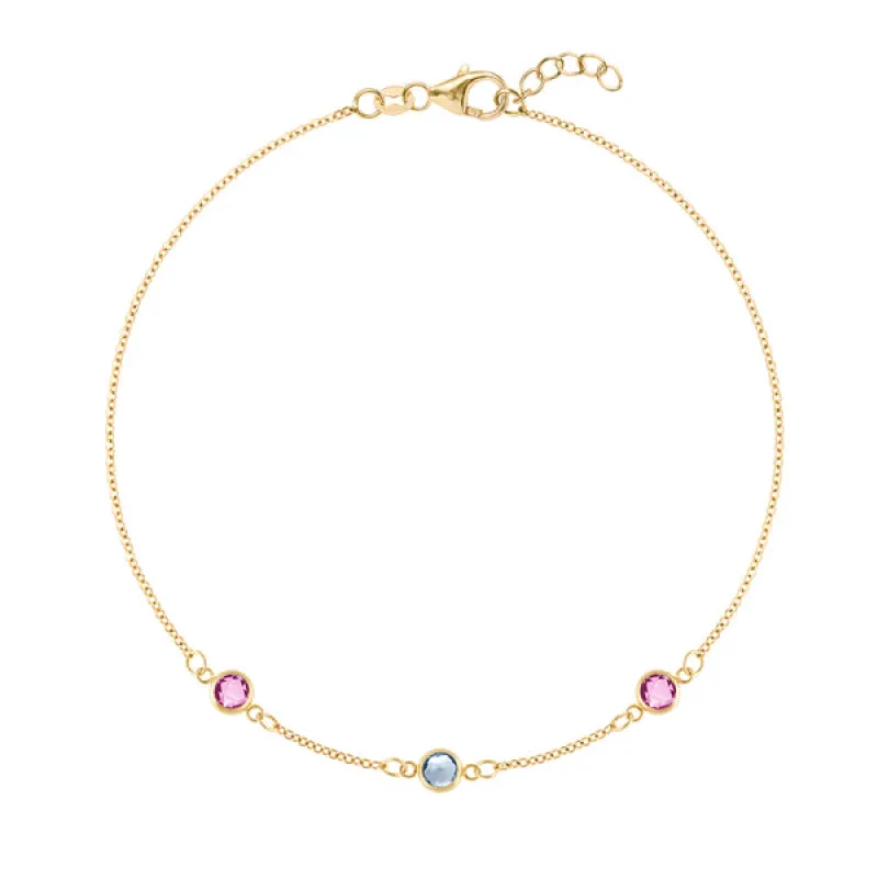 Personalized Classic 3 Birthstone Bracelet in 14k Gold sold by Haverhill