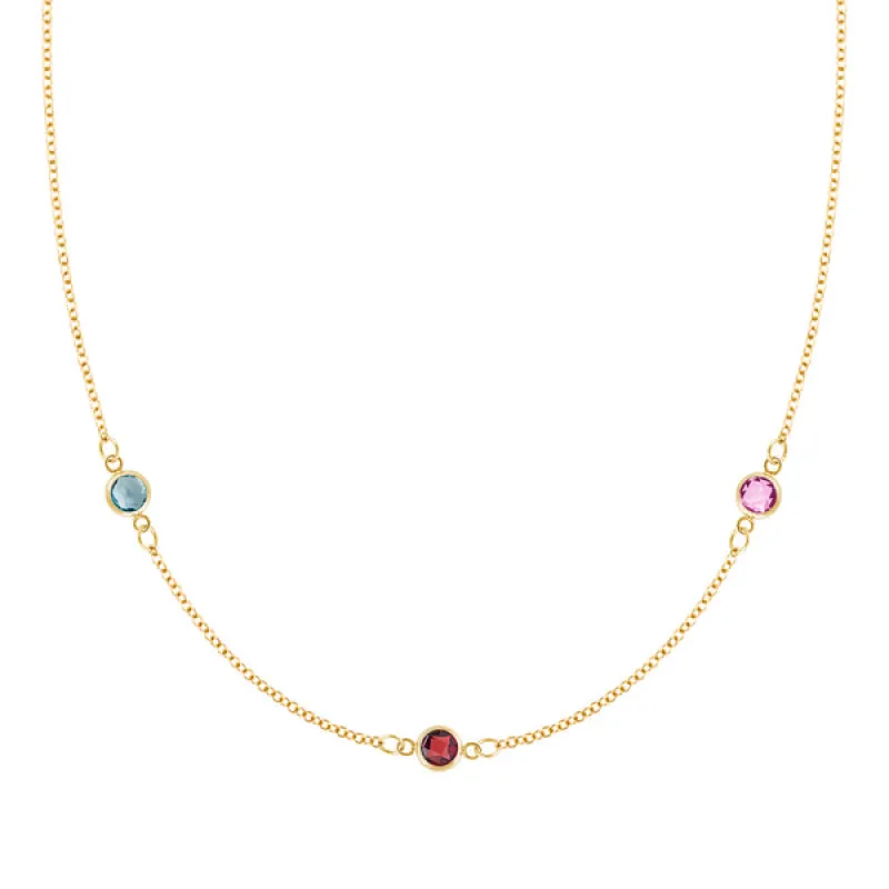 Personalized Classic 3 Birthstone Necklace in 14k Gold sold by Haverhill