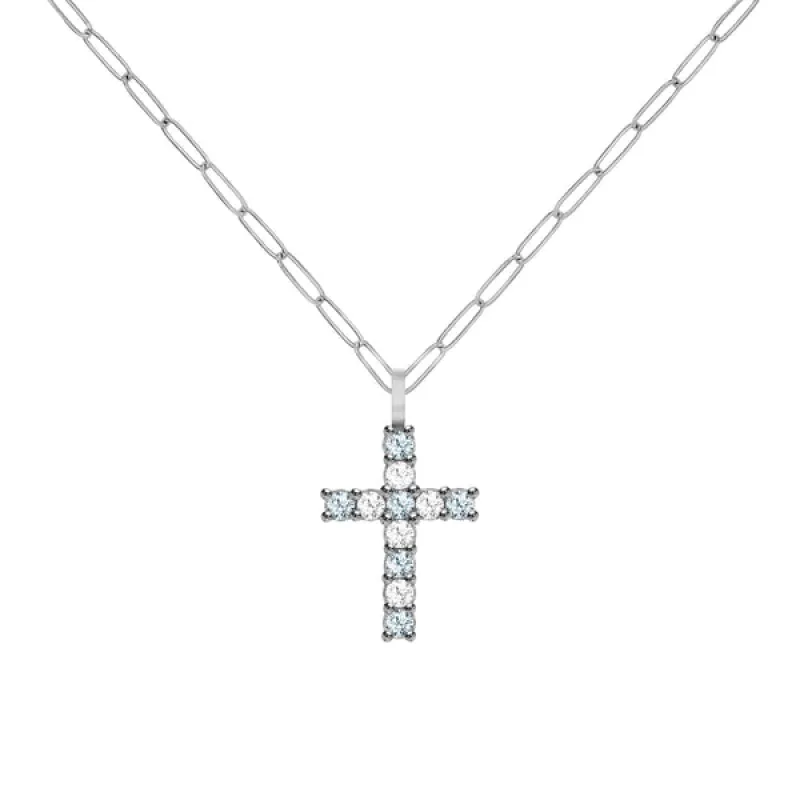 Rosecliff Cross Diamond & Aquamarine Pendant in 14k Gold (March) sold by Haverhill