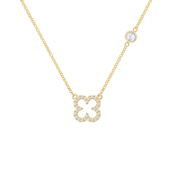 Personalized Diamond Clover & Birthstone Necklace in 14k Gold sold by Haverhill