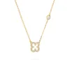 Personalized Diamond Clover & Birthstone Necklace in 14k Gold sold by Haverhill