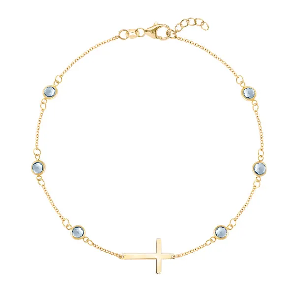 Personalized Bayberry Birthstone Cross Bracelet in 14k Gold sold by Haverhill
